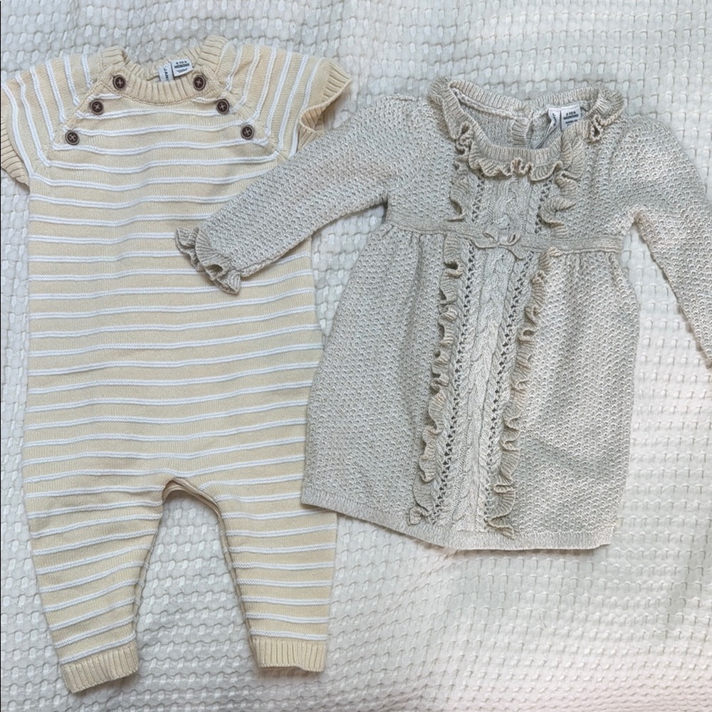 Janie and Jack bundle (3mo) Striped Romper and Knit Dress Set